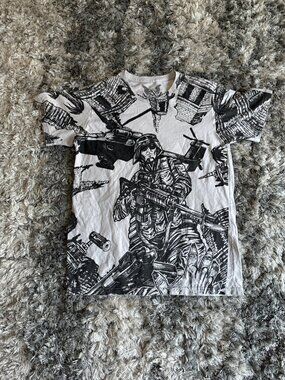 Apprime White Men S Medium M Short Sleeve Graphic War Army Y2K T Sz MEDIUM